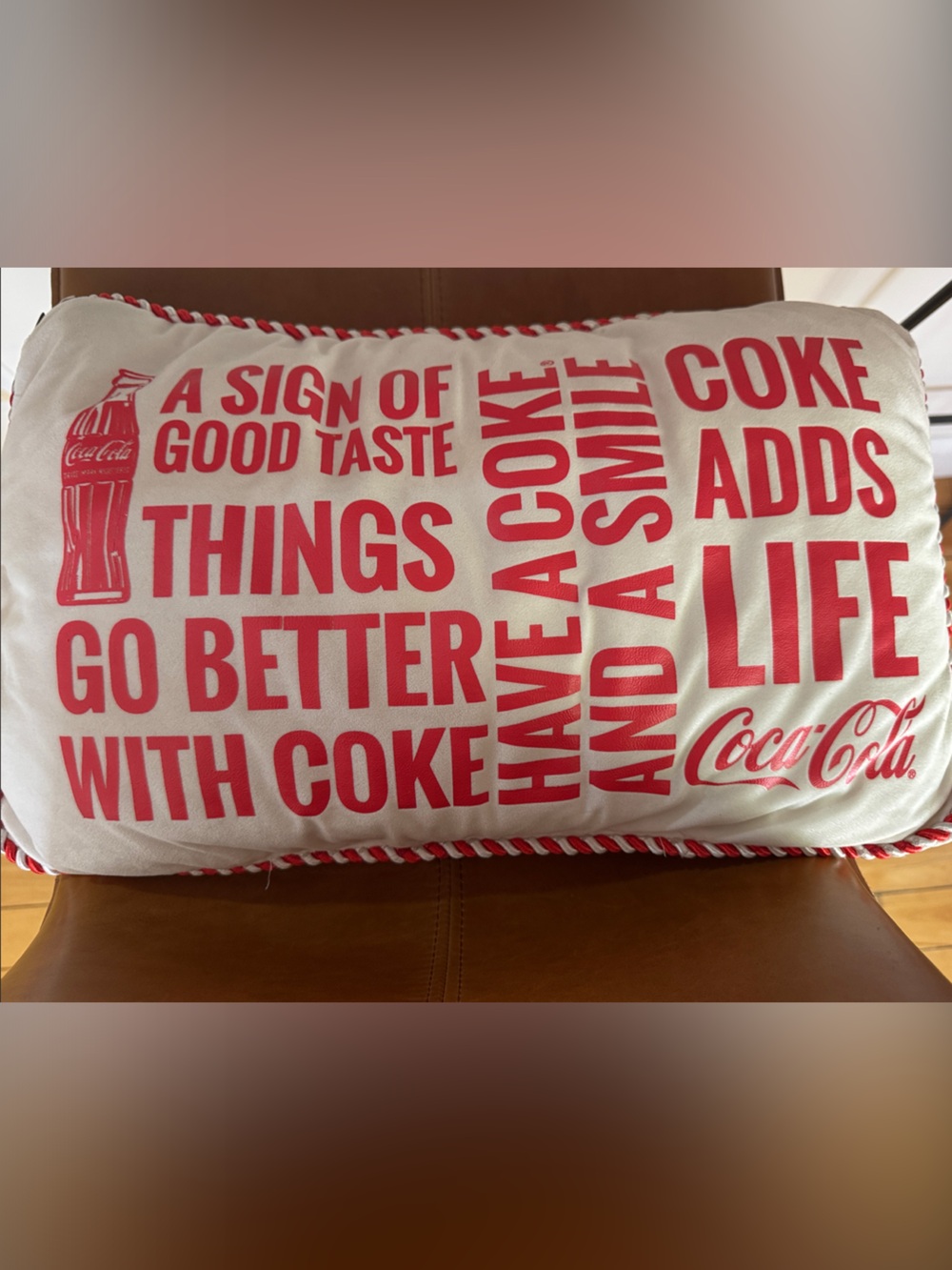 Coca-Cola White Pillow faux fur with Red Logo Text